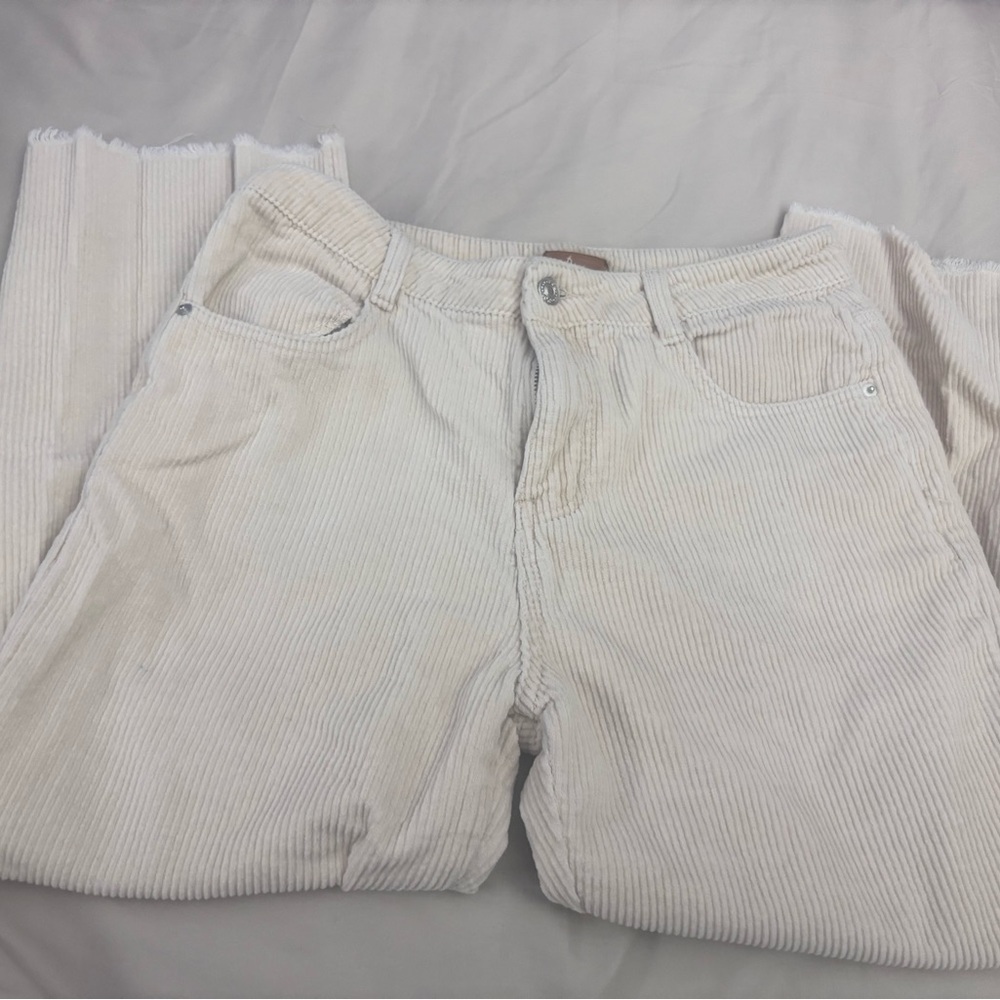 POL White Corduroy Straight-Leg Jeans